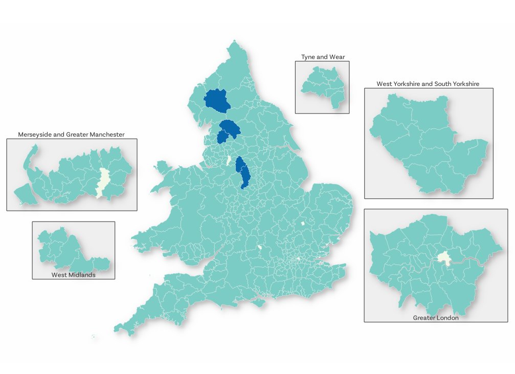 I waited more than a ~day~ before making a Census 2021 map - so here's a very basic view of 'middle aged England and Wales' using the 45-64 definition - dark blue is 30% or higher, light shades = under 20% and everything else is somewhere in between (next tweet has smoother map)