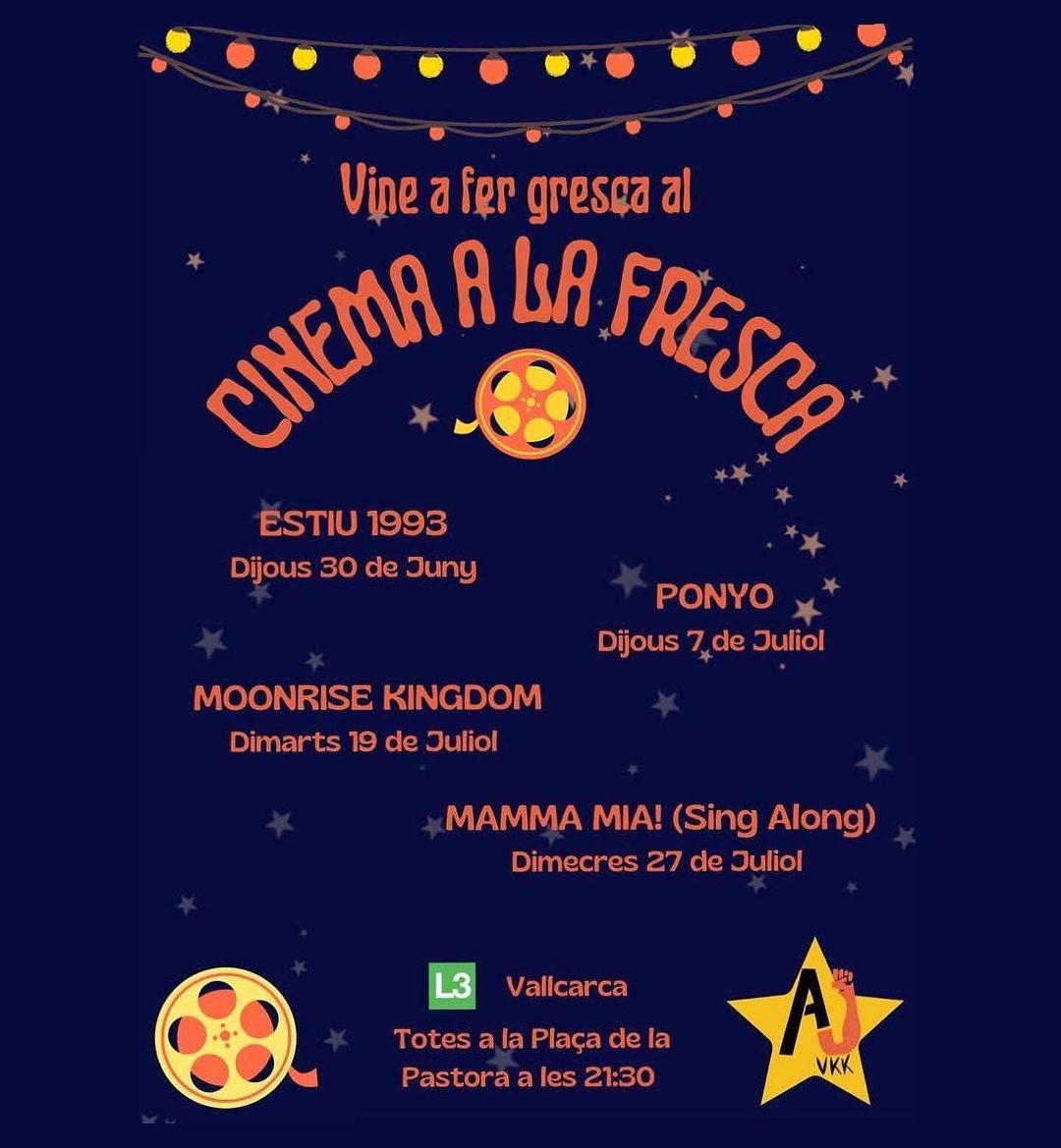 ⭐ Cinema a la fresca
🗓️ Dijous 30/6, 7/7, 19/7 i 27/7 a les 21.30 h
📌 Pl. de La Pastora (C/Cambrils 2)
✊ Organitza l'<a href="/assjovesvkk/">Assemblea de Joves de Vallcarca</a>