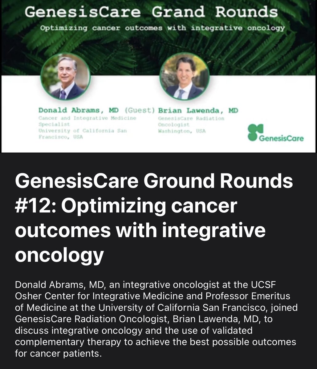 BLawenda's tweet photo. If you want to learn more about integrative oncology and functional medicine, watch yesterday’s recorded grand rounds lecture “Optimizing Cancer Outcomes with Integrative Oncology.”
https://t.co/eeZWimmT5d
#integrativeoncology #functionalmedicine #genesiscare #ucsf #oshercenter https://t.co/juZWxHjyim