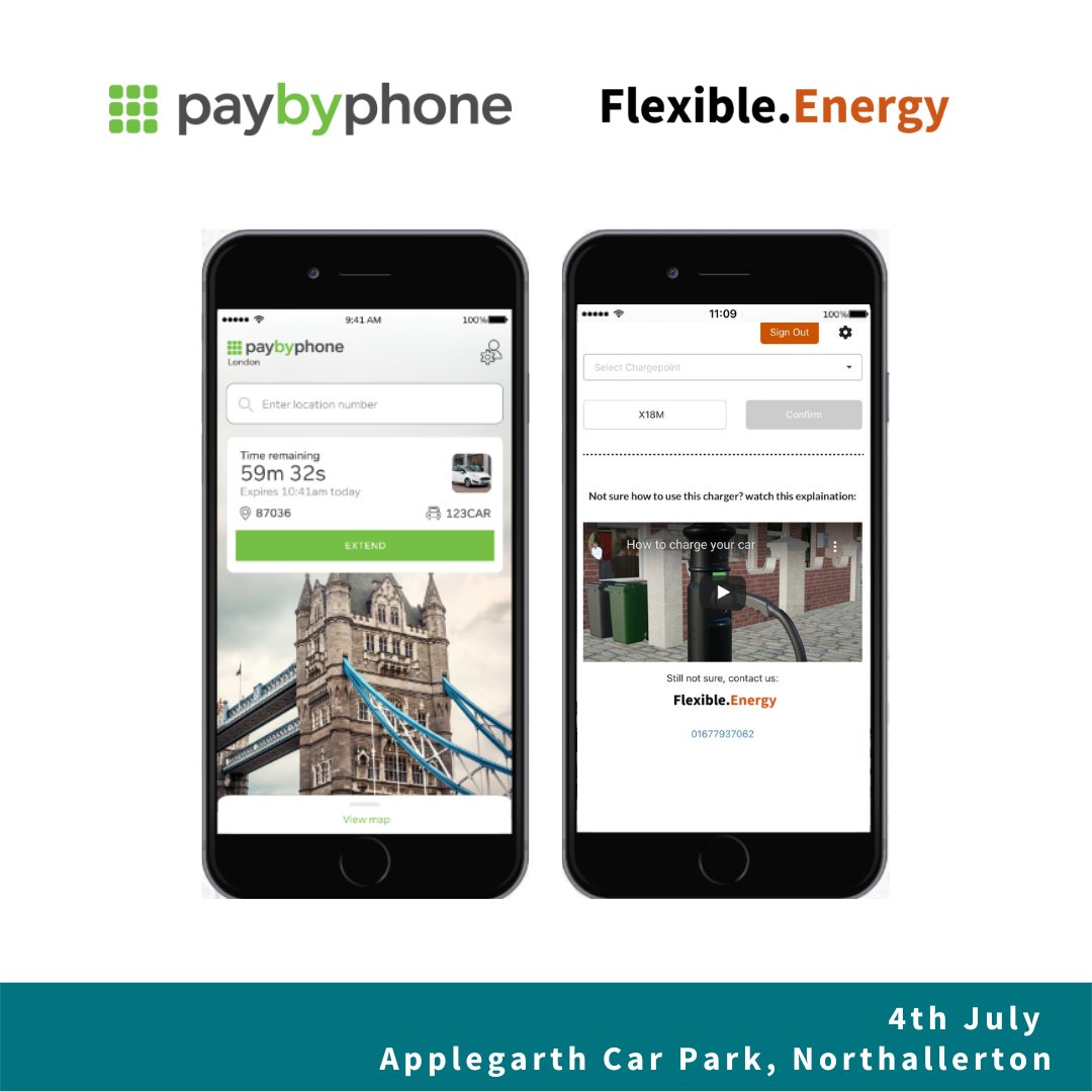 We're going live with @PayByPhone_UK

<a href="/HambletonDC/">Hambleton District Council</a> residents will be the first to experience our combined parking and charging solution

On Monday, our staff will be at Applegarth car park to answer your questions.

#flexibleenergy #bendybedale #paybyphone #ev #evcharging