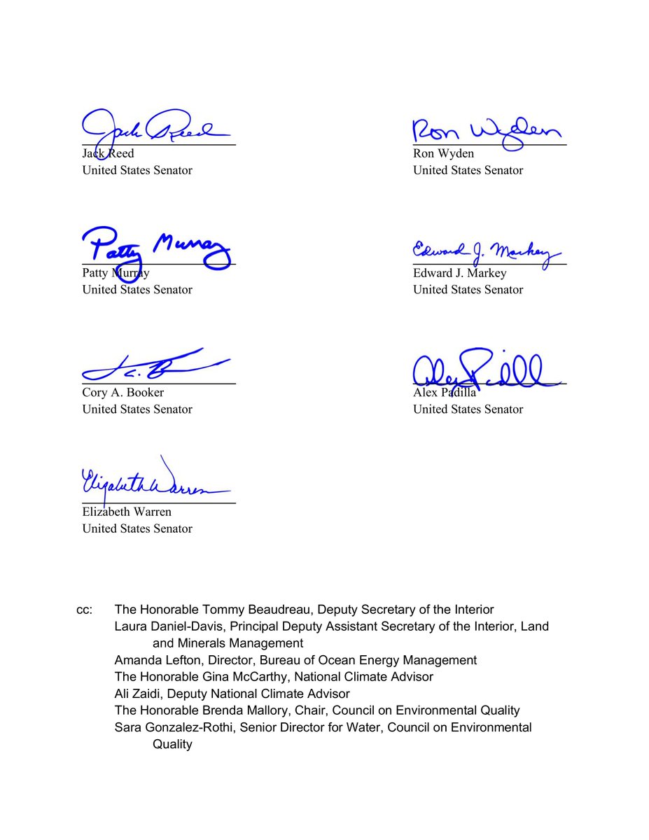 🌎🌊 Senators to <a href="/SecDebHaaland/">Secretary Deb Haaland</a>: "We urge you to uphold <a href="/POTUS/">President Donald J. Trump</a>’ promise, and include no new lease sales in the next five-year OCS oil and gas leasing program" #NoNewLeases #ProtectOurCoast 

<a href="/Interior/">US Department of the Interior</a> <a href="/BOEM/">Bureau of Ocean Energy Management</a> <a href="/SenatorMenendez/">Senator Bob Menendez</a> <a href="/SenFeinstein/">Senator Dianne Feinstein</a> <a href="/SenJeffMerkley/">Senator Jeff Merkley</a>