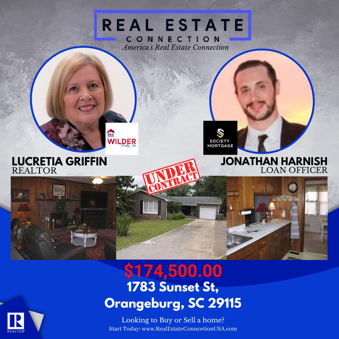 UNDER CONTRACT
1783 Sunset St, Orangeburg,SC 29115

Huge congrats to our very own amazing and hardworking REC star agent @Griff11Lucretia and LO Jonathan Harnish of @SocietyMortgage for helping our mutual client find this beautiful property

#RealEstateConnectionUSA #SCproperties