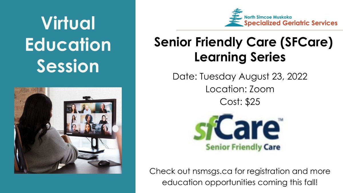 Our virtual Senior Friendly Care Learning Series is starting soon! Register today.

This one day session on August 23, will cover the SF7 Toolkit &amp; will encourage interaction &amp; sharing with colleagues from across the region.

Register before August 9 here: bit.ly/3NuwCxE
