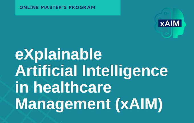 We are pleased to announce that the registration for the new online Master Program 
<a href="/MSc_xAIM/">MSc xAIM: eXplainable AI in Healthcare Management</a>
 is now OPEN!

Submissions are extended to 31th July 2022!
Find out more: : xaim.eu