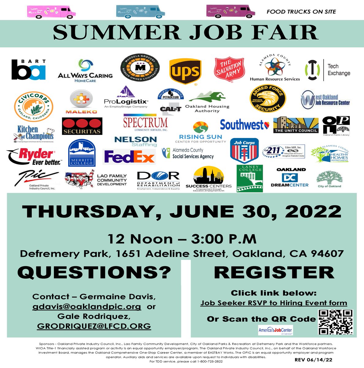 Civicorps's tweet photo. We're excited to participate in a Summer Job Fair at Defremery Park on Thursday, June 30 hosted by our friends at @oakland_pic and Lao Family Community Development. Come through and learn about all the job opportunities that await! #LocalCorpsPride #WorkforceDevelopment #theTown https://t.co/u7l4L1PCoS