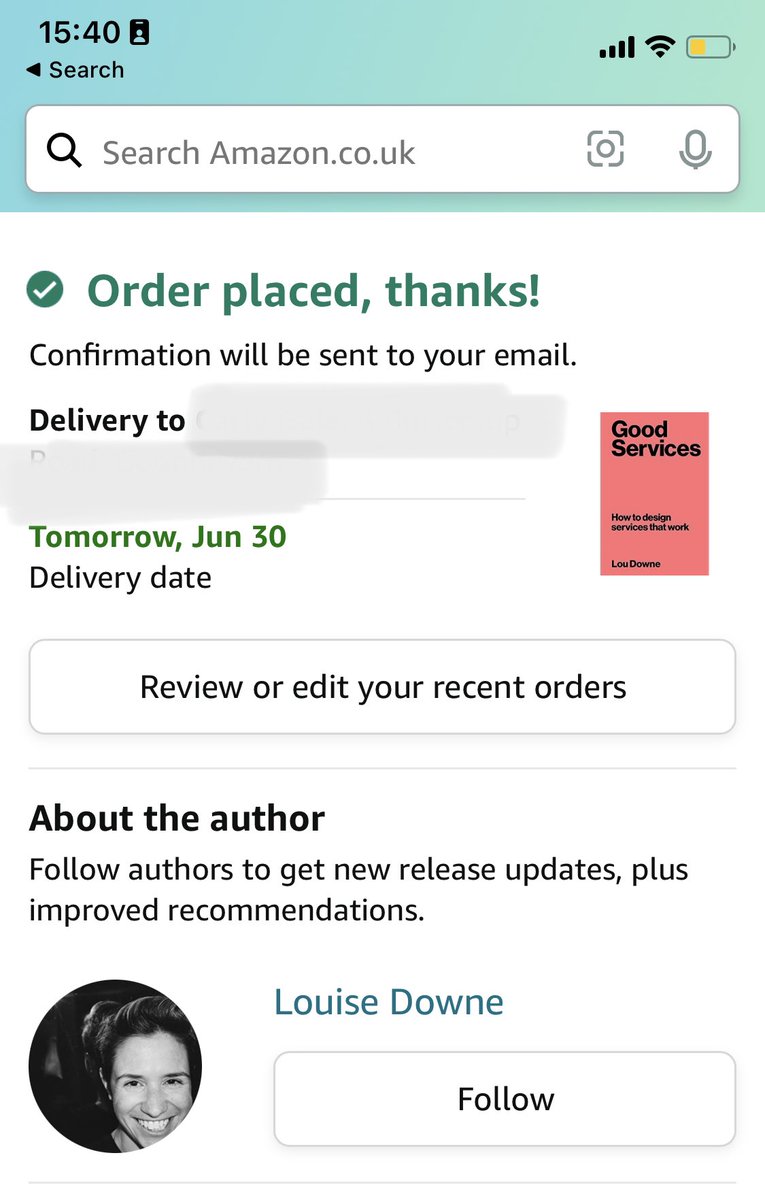 Needless to say there were many great learnings from <a href="/LouDowne/">Lou Downe</a> this morning <a href="/UXLondon/">UX London</a> … Looking forward to tucking into her book about good service design👌🏼#uxlondon