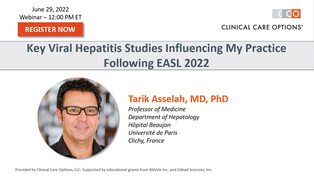 STARTING SOON! Join Prof. Tarik Asselah today at 12:00 PM EDT as he provides rapid updates from #ILC2022 on:
✅Current #HBV management
✅#HCV treatment &amp; implementation 
✅Evolving #HDV data
✅HBV cure
REGISTER NOW➡️bit.ly/3OuK1aj 
#LiverTwitter #IDTwitter #TwitterRx