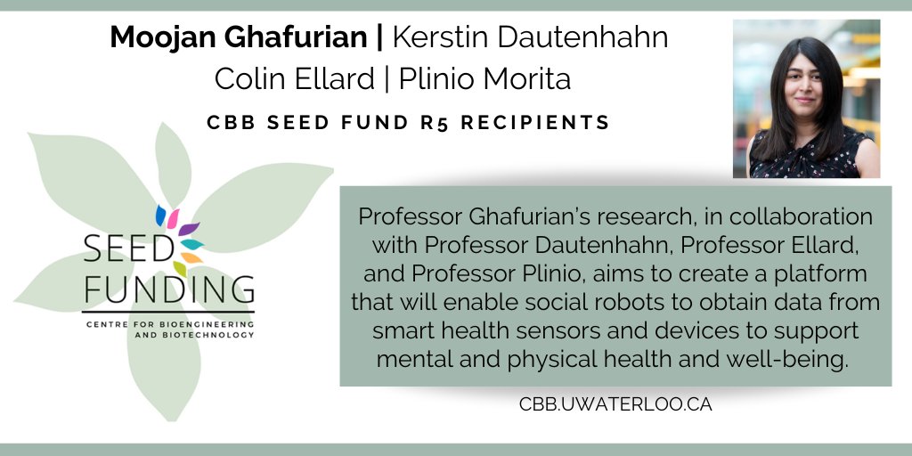 CBB (@waterloocbb) on Twitter photo Congratulations to Professors <a href="/MoojanGhafurian/">Moojan Ghafurian</a>, Kerstin Dautenhahn, <a href="/WhereAmINow/">Colin Ellard</a> and <a href="/PlinioMorita/">Plinio Morita</a> for winning the CBB Seed Fund Round 5!
For more information: uwaterloo.ca/bioengineering…
#UWaterlooResearch Congratulations to Professors <a href="/MoojanGhafurian/">Moojan Ghafurian</a>, Kerstin Dautenhahn, <a href="/WhereAmINow/">Colin Ellard</a> and <a href="/PlinioMorita/">Plinio Morita</a> for winning the CBB Seed Fund Round 5!
For more information: uwaterloo.ca/bioengineering…
#UWaterlooResearch
