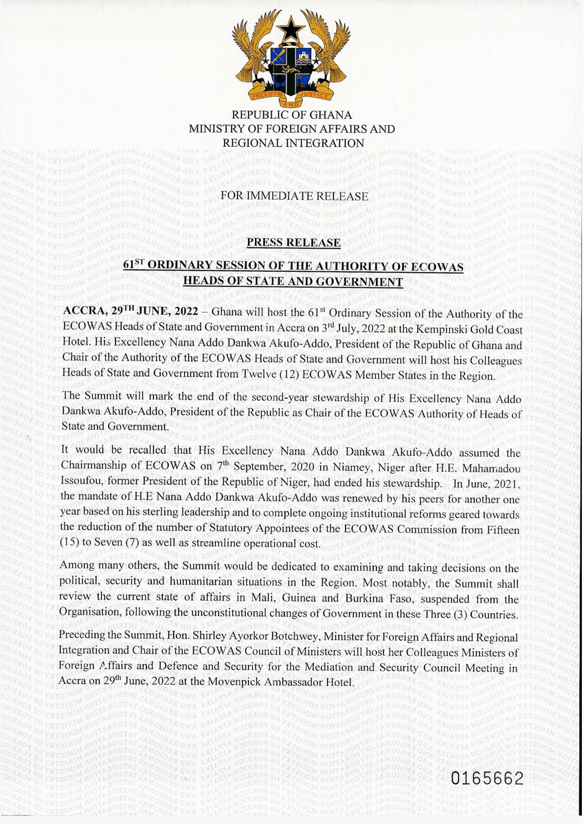 GhanaMFA's tweet photo. Press Release. #GhanaMFA https://t.co/0xm8YFgGYv