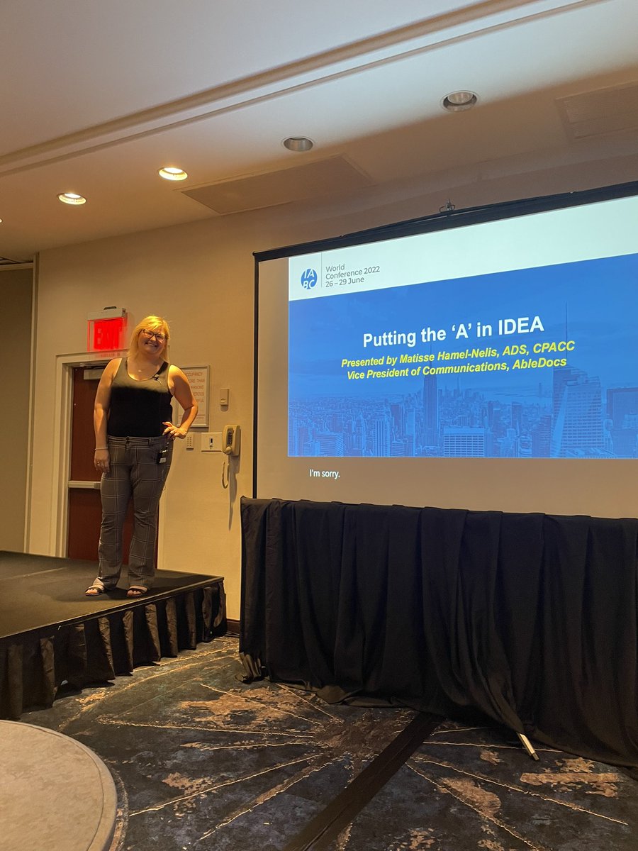 So grateful for the learning about communicating inclusively and the world of accessibility, thanks to my new friend <a href="/MatisseNelis/">Matisse Hamel-Nelis, ADS, CPACC (she/her)</a>. #IABC22