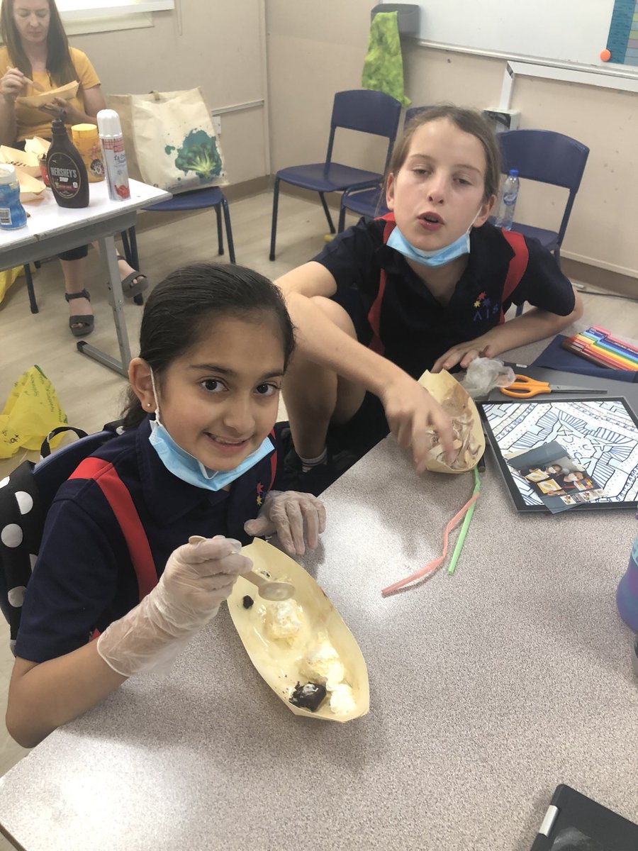 AIS_Grade5's tweet photo. 5E students were rewarded with a well deserved “mystery” prize: ice-cream party!!!! We definitely earned this treat and it was very exciting to create our own sundae inventions! Congrats 5E! #AISGrade5 https://t.co/mIVo0djbOc