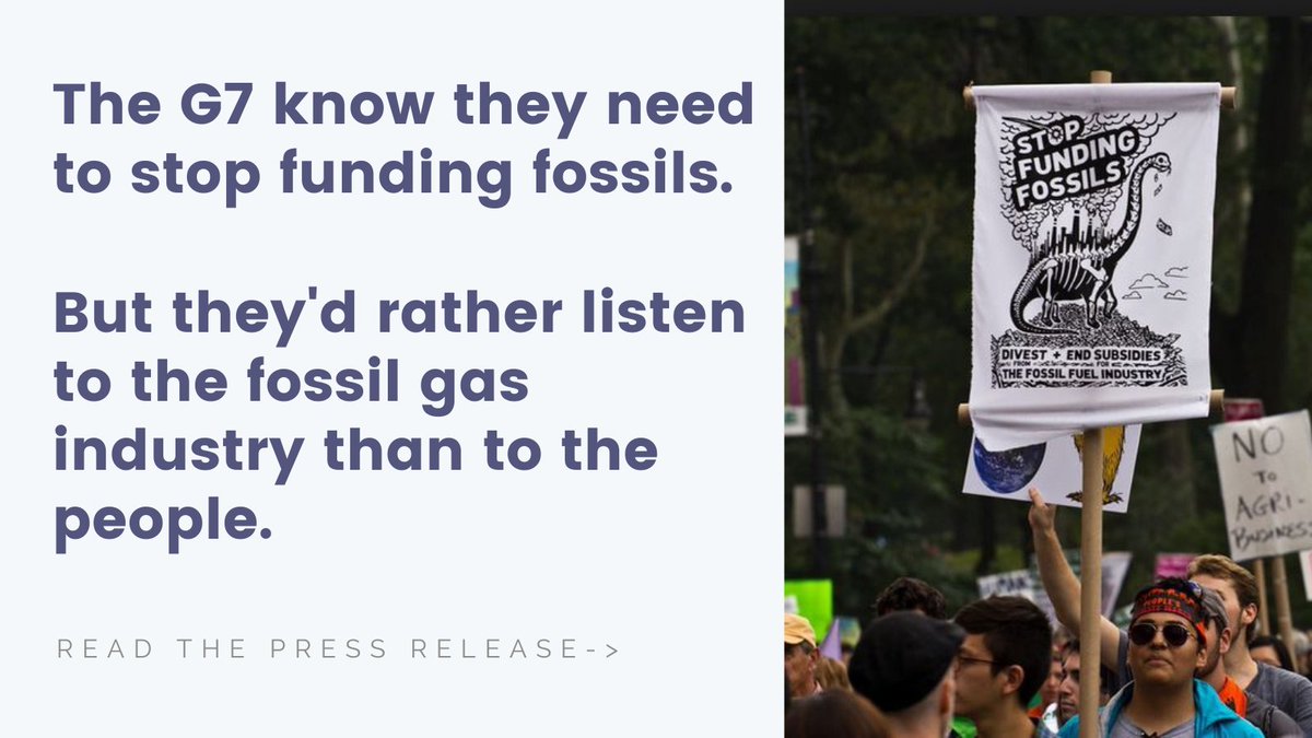 🧵A @G7 thread: Yesterday the G7 weakened their #StopFundingFossils commitment, using the energy crisis as an excuse to open the door for public 💸 for new fossil gas - let’s be clear: 🆕 fossil gas doesn't support energy security. Let’s unpack what happened & what it means 💸