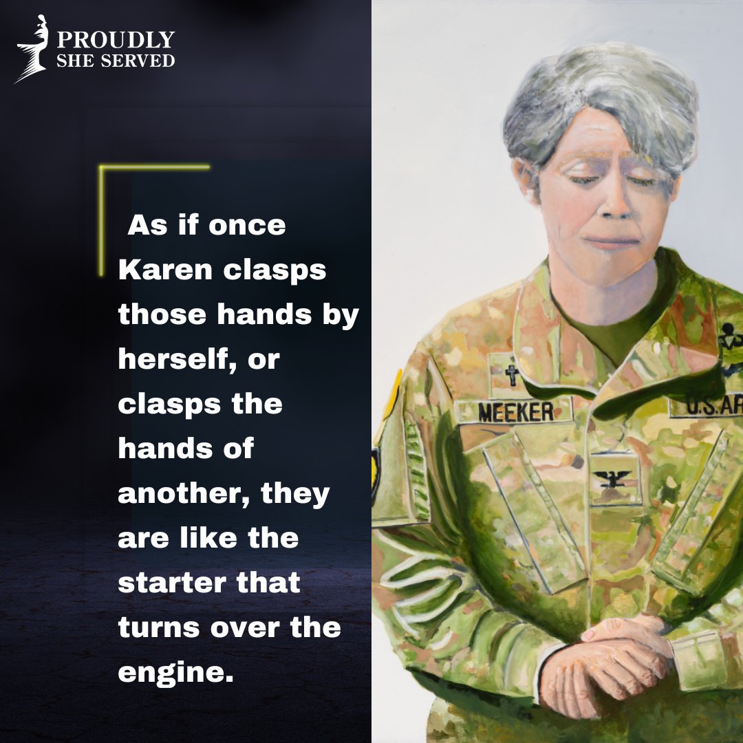 ProudlySheServe's tweet photo. “Karen Meeker’s @chkaren_meeker hands had to look like they are the physical touchpoints of her humility and reaching out to her God.”

The PSS book will be published in September 2022!

#ProudlySheServed #womenveterans #art #military #book #faith #prayer #positivity https://t.co/RziMCVHimq