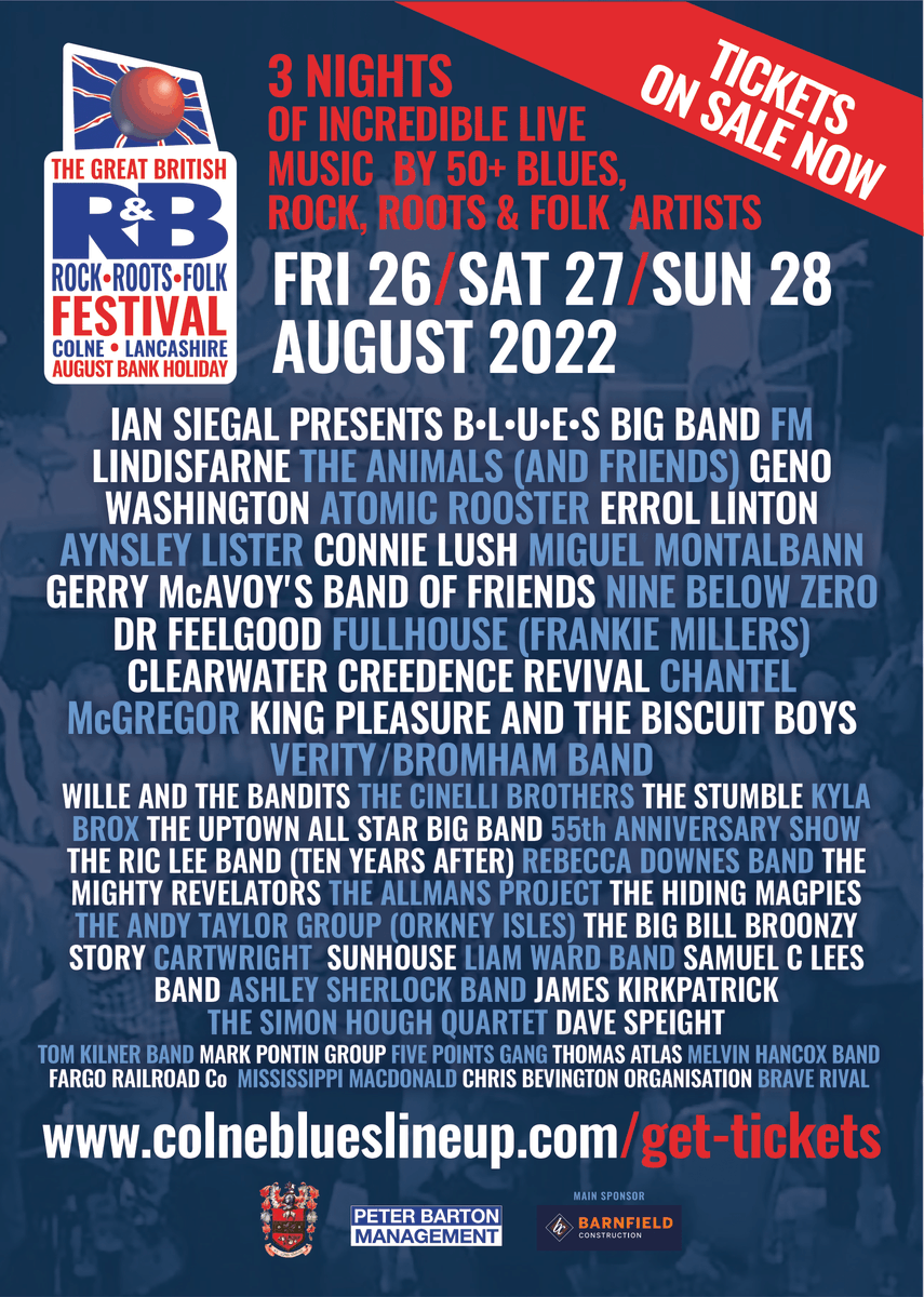 The Great British R&B Festival is back bigger and better than ever before! 🙌 🎤 50+ blues, rock, roots & folk artists 🤩 2x fantastic venues 🎫 Weekend & day tickets 📅 26-28th August 2022 📍 #Colne, Lancashire Get your tickets here 👇 colneblueslineup.com