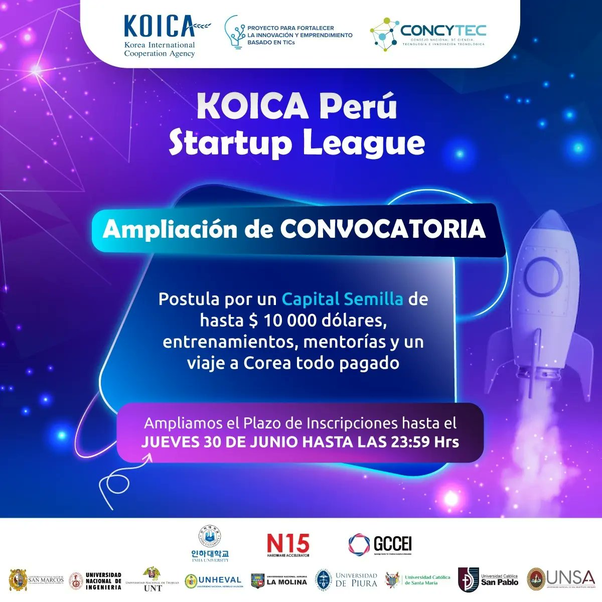 AsapecPeru's tweet photo. ¡Atención emprendedores! 📣
KOICA Peru Startup League ✨🤩
📌Bases y formulario: https://t.co/5fDOKlpjRc
🌐Página web: https://t.co/FlakDSVvNQ
👉Más información: convocatoriakoica@gmail.com
@PeruEnCorea @emcoreape @ConcytecPeru
#emprender #TICs #innovacion #KPSL https://t.co/aFPSROeOp3