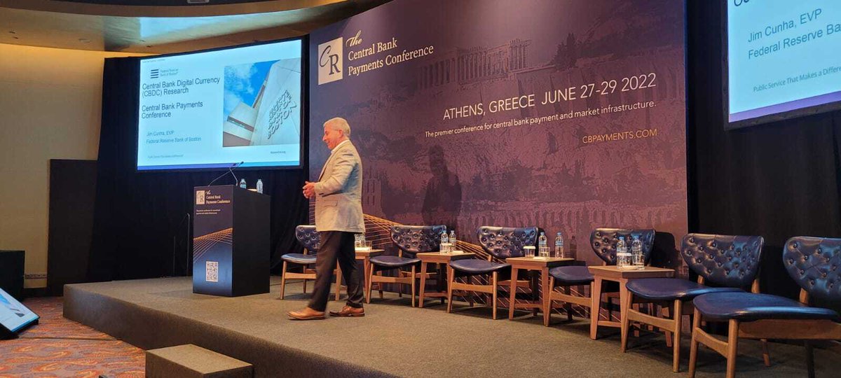 CurrencyResearc's tweet photo. Terrific final presentation here this afternoon from Jim Cunha of the @BostonFed. Great insights on #ProjectHamilton and the many trade-offs that must be weighed when designing a #cbdc.
#CBPC2022 #centralbanks #payments https://t.co/MFflw8c2za