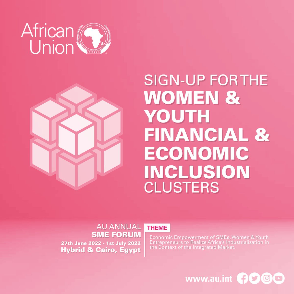 The @AU_WGDD is calling all partners and stakeholders to join the Women & Youth Financial & Economic Inclusion #WYFEI2030 working clusters to drive its implementation, report on the progress, and lessons of the initiative. Click here to sign up: bit.ly/WYFEIClusterSi…