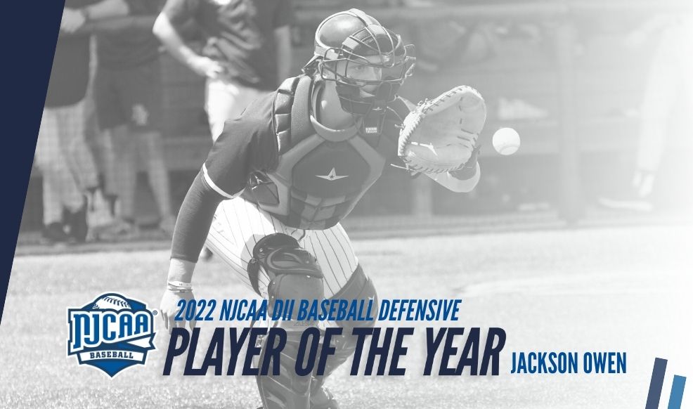 Jackson Owen of <a href="/NEMCCBASEBALL/">Northeast Baseball</a> has been named the #NJCAABaseball DII Defensive Player of the Year 🏅

The freshman catcher had a stellar year behind the plate, throwing out 15 runners on steal attempts while amassing a .991 fielding percentage!

📰 | njcaa.org/sports/bsb/202…