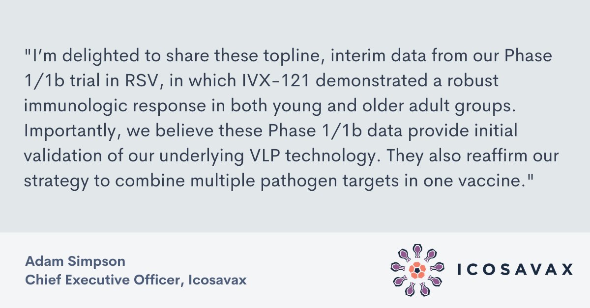 Icosavax Announces Positive Topline Interim Phase 1/1b Results for VLP Vaccine Candidate IVX-121 Against RSV investors.icosavax.com/news-releases/… $ICVX #vaccines #respiratory #RSV