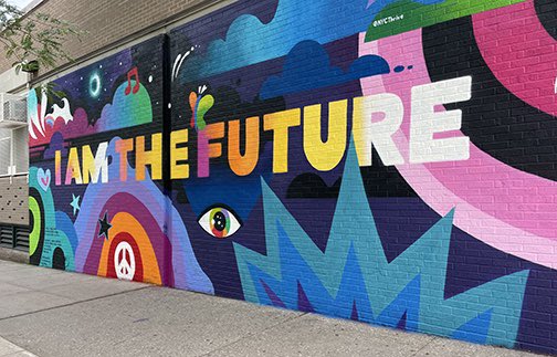 Make sure you swing by this summer to take a #selfie with our new #mural. BHS students collaborated with @jasonnaylornyc and @2020schools to create this beautiful statement piece. #wearethrive #bringartback #iamthefuture #brooklyn #muralart