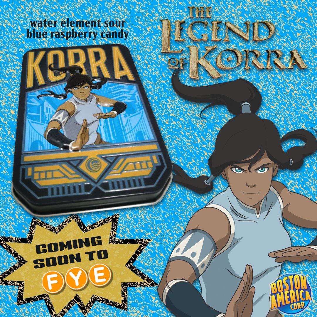 Coming soon @officialfye, The Legend of Korra blue raspberry sours in a collectible tin. Add to your Avatar collection! #korra #Avatar #LegendOfKorra #fye #collectibletin #asami #korrasami