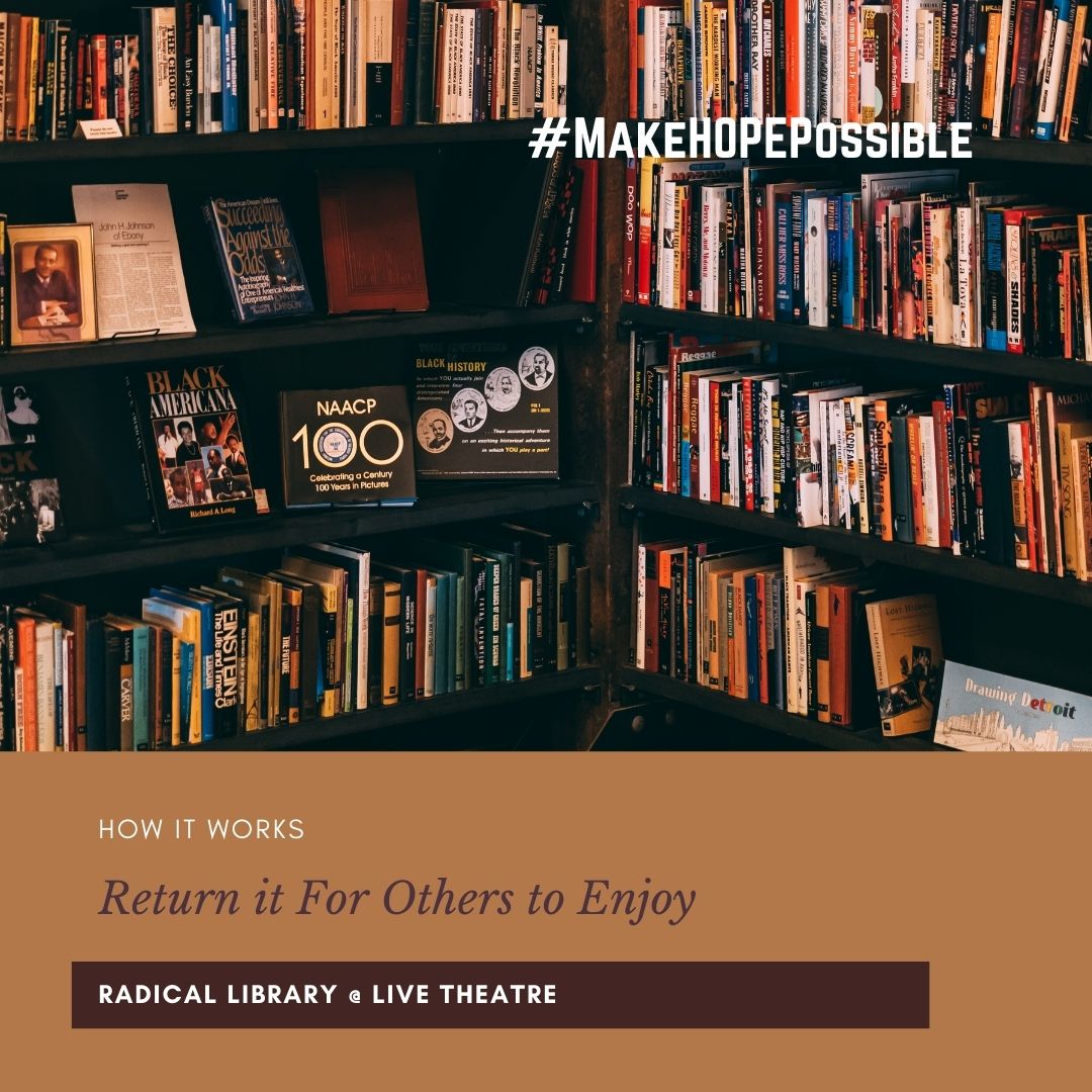 LiveTheatre's tweet photo. If you're around the #Quayside area pop in & check out our #RadicalLibrary in the #Undercroft - kick back & relax with one our books (help yourself to a tea/coffee) & start planning your revolution as we look forward to our #MakeHopePossible weekend https://t.co/g28y1TK70f