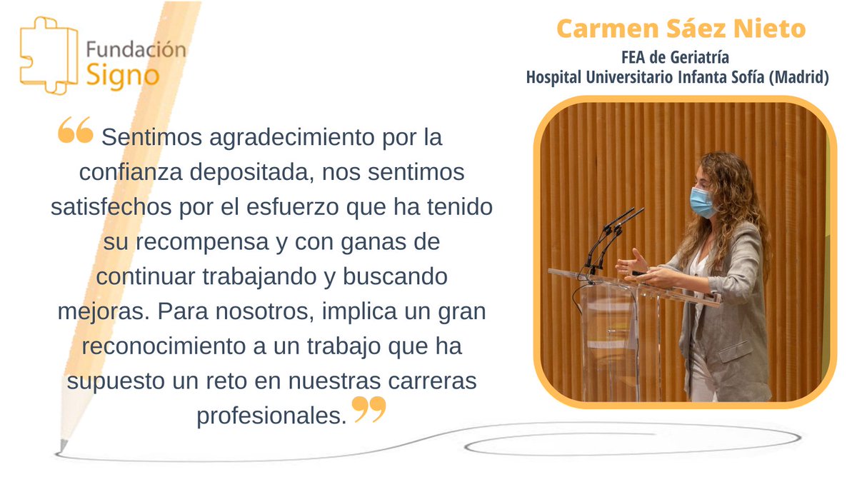 fundacionsigno's tweet photo. #EntrevistaSigno | 🏥 El programa de atención continuada y coordinación con #residencias del Hospital Infanta Sofía fue premiado en la 19.ª edición de los #PremiosProfesorBarea 2021 de #GestiónSanitaria.
🎙 Carmen Sáez nos lo cuenta en esta #entrevista ➡️ https://t.co/WgWH3ZJouS https://t.co/CEf4ZIsitB
