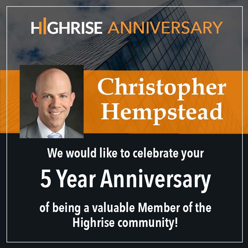 HighriseNet's tweet image. Giving a shout-out to Christopher Hempstead RICP®,CLTC®, Financial Advisor. Congratulations on hitting 5 YEARS with #Highrise. We appreciate your ongoing contribution to the Highrise community!

#mastermindgroups #businessnetworking #community