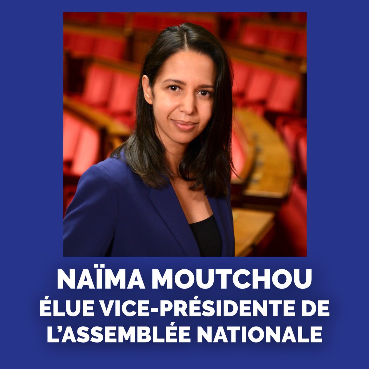 C’est officiel, <a href="/NaimaMoutchou/">Naïma Moutchou</a> est élue Vice-présidente de l’<a href="/AssembleeNat/">Assemblée nationale</a> !

#DirectAN