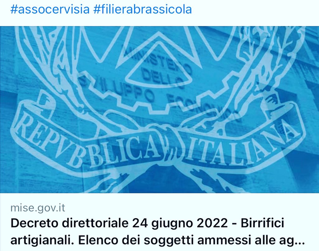 AssoCervisia's tweet image. Con decreto direttoriale MISE dello scorso 24 giugno 2022, è stato pubblicato l’elenco dei birrifici artigianali/produttori destinatari dei #contributi a fondo perduto relativi al DL 73/2021 (Decreto Sostegni Bis). 
Allegato nel link del sito Mise.
#assocervisia #filiera #birra