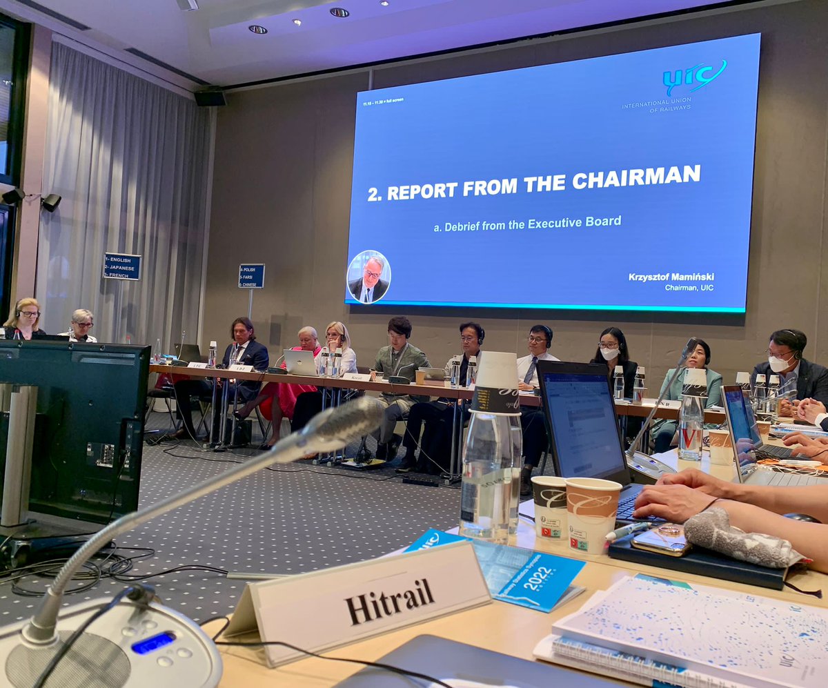 HITRail's tweet photo. We are delighted to attend the @uic's 100th General Assembly today. @HITRail actively supports the main goals of their manifesto, and will help deliver these in line with our strategy. We fully agree that decarbonisation, innovation and modal shift are the future of rail https://t.co/02FSd4BJlE