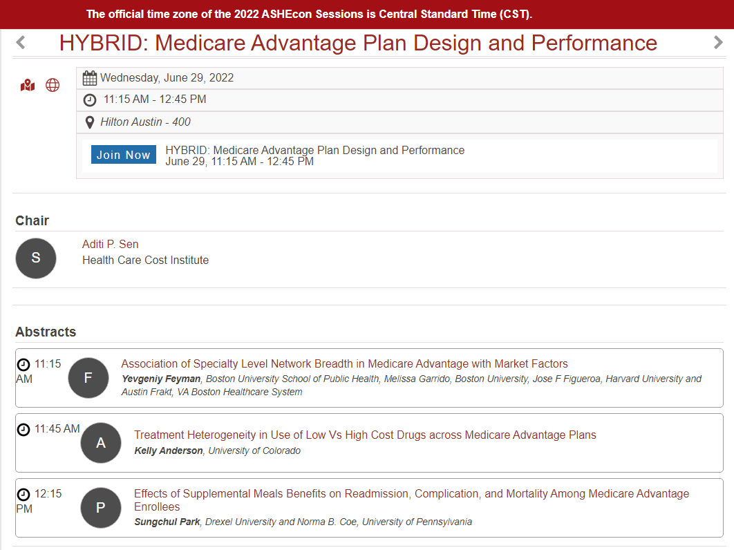 PennPARC's tweet photo. Today is the last day for the @ashecon #ashecon22
Watch these hybrid presentations by @PennPARC Associates. Happening Now: โ๏ธhttps://t.co/batWzKWpx9 "Medicare Advantage Plan Design and Performance" & This afternoon: https://t.co/4278WN3ecA "Being a Health Economist" https://t.co/DUWhNBGnEM