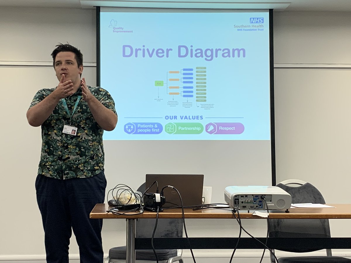 Here’s @NathanClifford talking about driver diagrams looking at the aim of how to use our QI skills within @Southern_NHSFT
