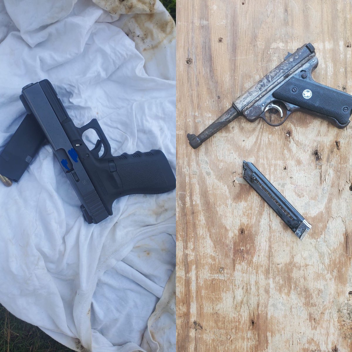 JamaicaConstab's tweet photo. A Glock .45 pistol with a magazine containing ten .45 cartridges and a German Ruger Pistol were seized during a targeted Joint Police/Military operation in the Portmore Terrace Community in St. Catherine South this morning.
More details soon.
#GetEveryIllegalGun
#GetTheGuns https://t.co/pEwvVNYldh