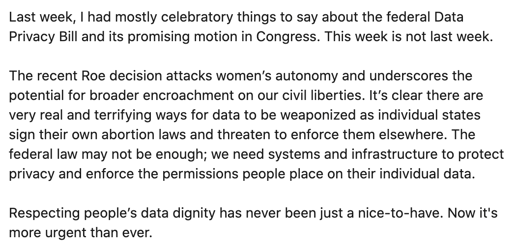 Data Dignity has never been just a nice-to-have or a respect paradigm. There are very real and terrifying ways for data to be weaponized. #RoeOverturned