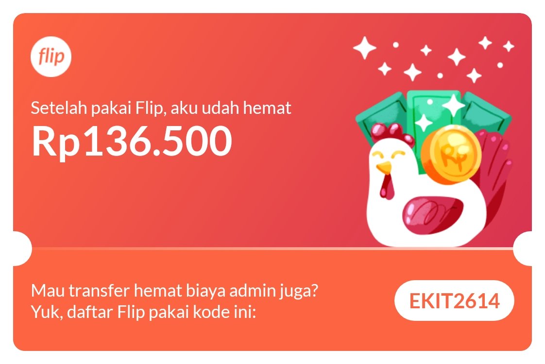 arisquar's tweet photo. Tau nggak? Setelah pakai Flip, aku udah hemat Rp136.500 karena nggak perlu bayar biaya admin lagi tiap transfer ke beda bank! Lumayan banget, kan?

Kamu juga bisa jadi hemat, lho! Yuk, daftar pakai kode EKIT2614 atau klik link ini: https://t.co/Nu8YvjqAza https://t.co/KwavrQnNLc