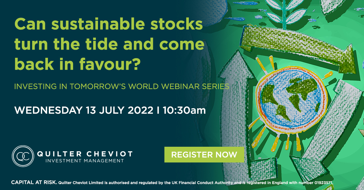 Following a golden year in 2020, sustainable equities are out of favour with investors. Our Climate Assets Team and Chris Beckett, will tackle the big question - Can sustainable stocks turn the tide and come back in favour? Register here: bit.ly/3ucNu54 Capital at risk