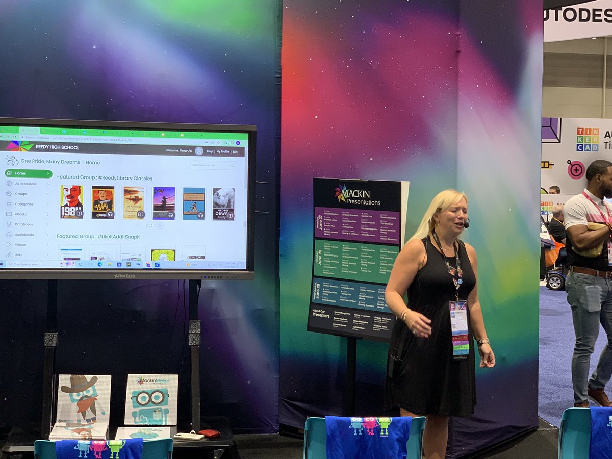 I love @NancyJoLambert pure joy chatting with folks at the @MackinLibrary booth about @MackinVIA at #ISTE22