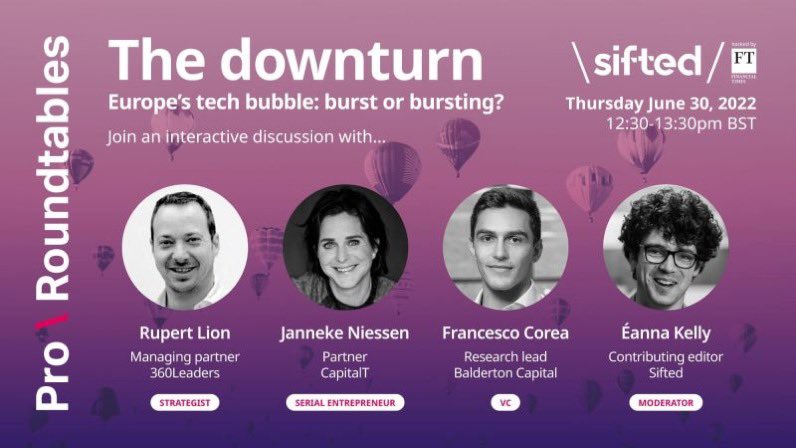 📅 Tomorrow at 12:30 BST, <a href="/jannekeniessen/">Janneke 🛸</a> will join <a href="/EannaKelly1/">Éanna Kelly</a> at the monthly <a href="/Siftedeu/">Sifted</a> industry roundtable. Alongside <a href="/Rupertlion/">Rupert Lion</a> and <a href="/Francesco_AI/">Francesco Corea</a>, they will discuss what the current market downturn could mean for European tech 📉😵‍💫