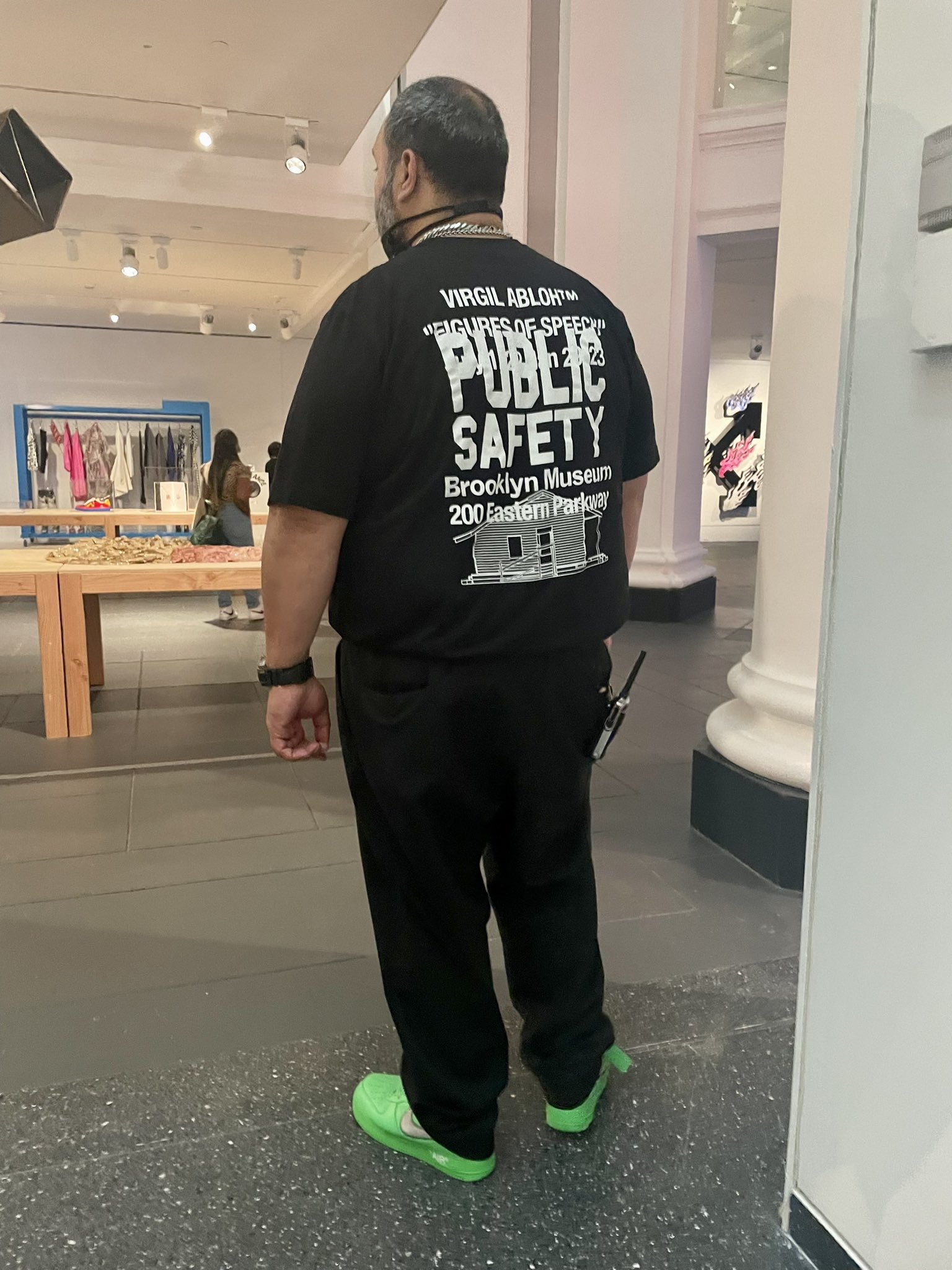 brendandunne on X: Staff at Brooklyn Museum for the Virgil Abloh show  wearing the green Off-White x Nike Air Force 1s.  /  X