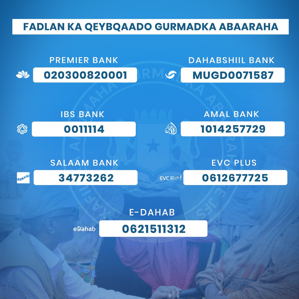 AAbdishakur's tweet photo. Earlier today, with the leadership of the National Drought Response Committee, we unveiled the official bank accounts for donations towards the drought response. Time for all of us to unite in this noble initiative. #GurmadkaAbaaraha2022 https://t.co/DKLRXStiNN