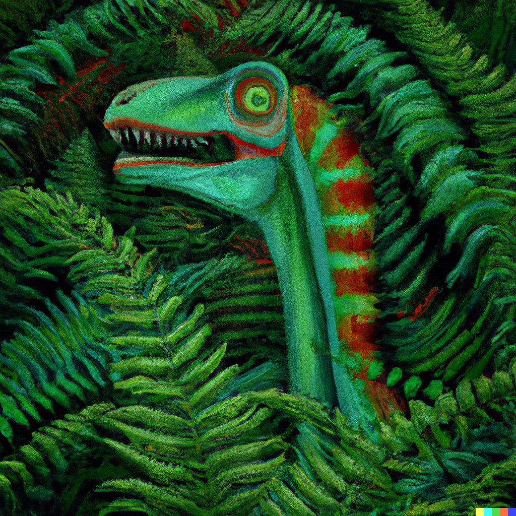 Photonwind's tweet image. &quot;psycadelic dinosaur hiding in ferns, pixel art&quot; 
and 
&quot;psycadelic dinosaur hiding in ferns, digital art&quot; DALL-E  results compared. 
and yes there was a spelling mistake I see now but still love the results, and the expressions

#ai #dalle #dalle2 #openai