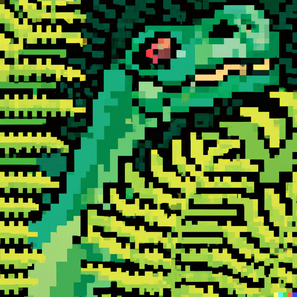 Photonwind's tweet image. &quot;psycadelic dinosaur hiding in ferns, pixel art&quot; 
and 
&quot;psycadelic dinosaur hiding in ferns, digital art&quot; DALL-E  results compared. 
and yes there was a spelling mistake I see now but still love the results, and the expressions

#ai #dalle #dalle2 #openai