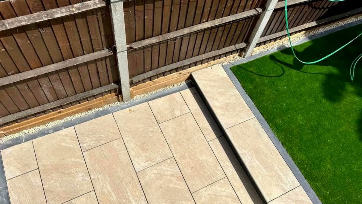 Have you seen our Serameno range? These porcelain pavers have incredible detail and come in three stunning shades and have completely transformed this small space thanks to #qualityassured member E.C.S Paving #smallspaces #gardendesign #landscaping #porcelainpaving