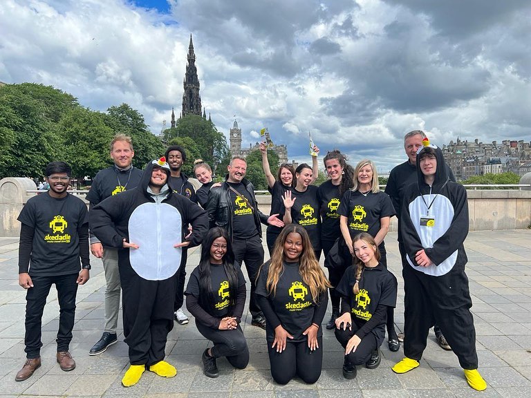 We’re out here on the streets of #Edinburgh telling people about #Skedadle. Looking good despite that torrential downpour. Got to be expected when in #Scotland 🌧️