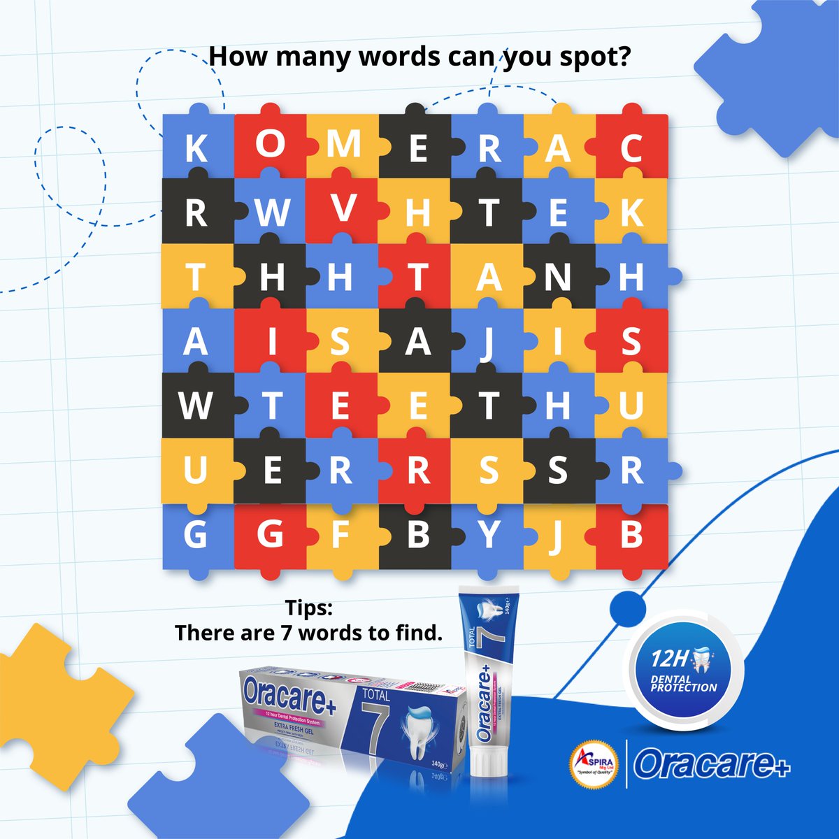 OracarePlus's tweet photo. Hello Oracare+ Lovers, it's time to catch some fun🥳💃

Let's leave the words we can find in the comments, shall we?😀

#Oracare #Oracareplus #OracareToothpaste #TotalOralProtection #DentalCare #OralHealth #WednesdayPuzzle #puzzle #myteethmypride #thenewsecrettoyoursmile https://t.co/mjb6eywau1