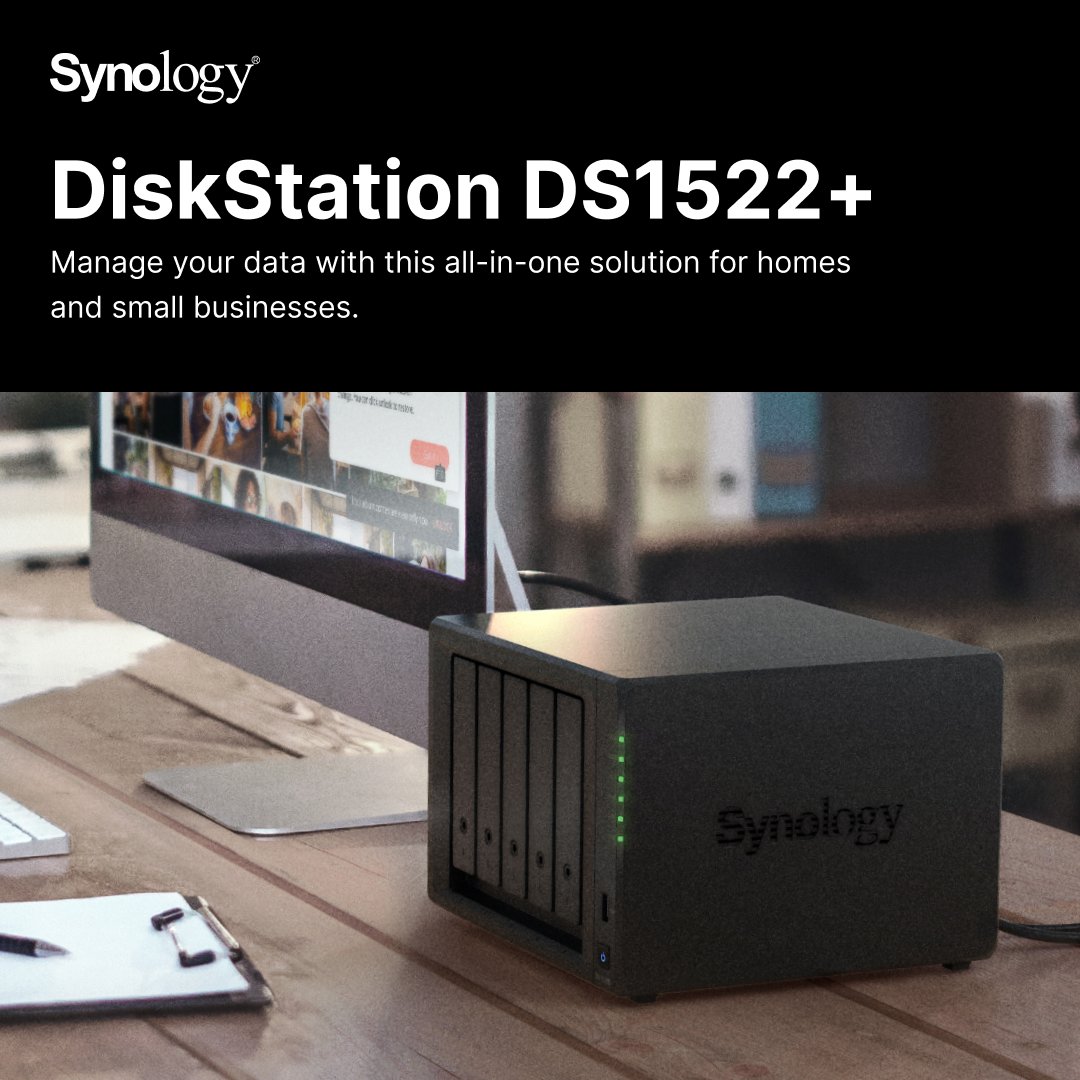 Synology Inc. on X: 🚨 It's launch day for the new DS1522+! 🚨 Featuring  an AMD Ryzen CPU, 10GbE upgradability, and ECC ram for long term  dependability, this compact 5-bay can tackle