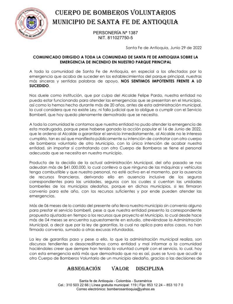 Bomberos Santa Fe de Antioquia tweet media