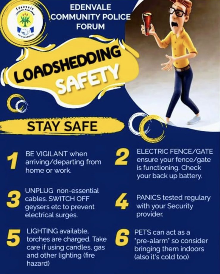 Mamba_Group's tweet photo. Load shedding Tips from the Edenvale CPF https://t.co/v28kj7JfXA