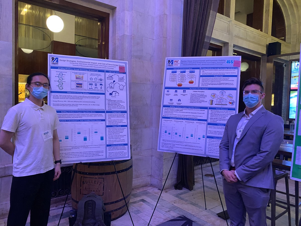 BurekLab's tweet image. #mechanicalengineering students Yicheng Zhang and Blake Davison presented their research at #ISSST2022 conference on design strategies, environmental impact, and Cost of #zeroenergy houses and #passivehouse @JasminaBurek @UMassLowell @SustainableUML